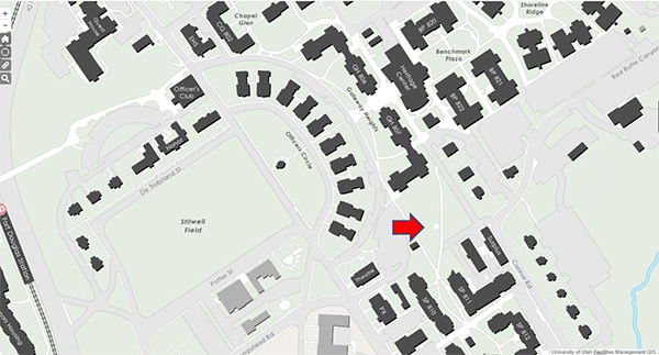 map of uppercampus with a red arrow directing to the meeting pavillion